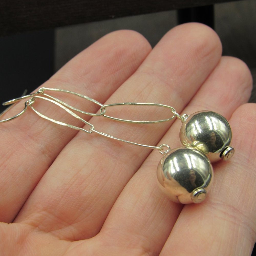 Sterling Silver Medium Orb Long Dangle Earrings - image 2